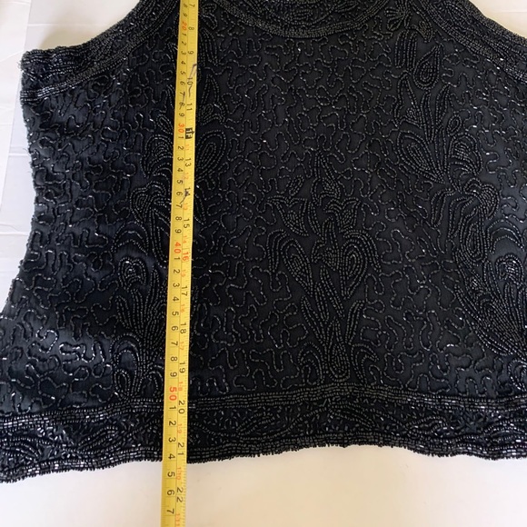 Vintage Black fully embelished shiny sparkling tank top fully zipped back L-XL - Picture 9 of 9